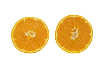 two halves of an orange on a white background