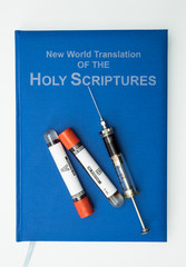 bible of the witnesses of jehova, concept of denial of blood transfusions, conceptual image,...