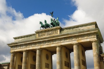 Fototapeta premium Detail of Brandenburg Gate in Berlin, Germany Pariser Platz sunny day