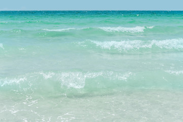 Paradise of Srichang beach,Thailand Asia.ocean wave at beach.Tropical beach for relax.Sea shore waves. Enjoy Soft wave of blue ocean on sandy beach,selective focus