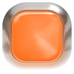 Web button 3d - orange glossy realistic with metal frame, easy to expand