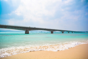 Beautiful view of Kurima Ohashi Bridge in Okinawa Island, Japan