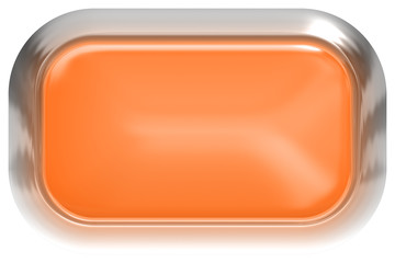 Web button 3d - orange glossy realistic with metal frame, easy to expand