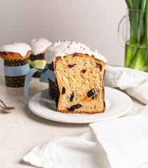 cake with raisins and dry apricots, on a white plate