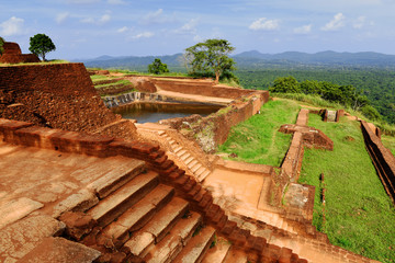 panoramic landscape view from ancient ruins Lion Rock fortress in Sigiriya, Sri Lanka