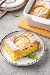 Apple pie (charlotte, casserole), with corn flour and semolina. Healthy food, gluten free, homemade cakes