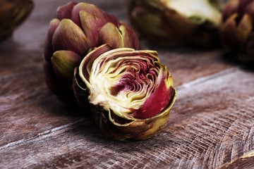 artichokes on grey background. fresh organic artichoke flower vegetable
