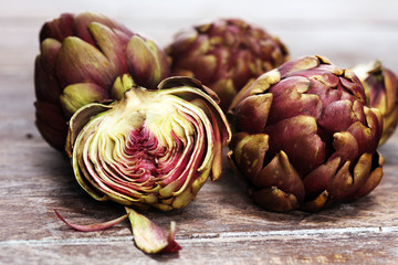 artichokes on grey background. fresh organic artichoke flower vegetable