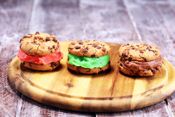 ice cream sandwiches with strawberry and chocolate. Chocolate Chip Cookie Ice Cream Sandwich
