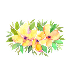 Yellow flowers. Watercolor flowers. Floral greeting card. Wedding invitation floral design. Floral bouquet.