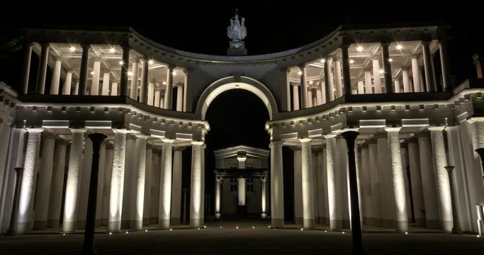 Night time hyperlapse of Ljubljana cemetery entrance made by the famous Slovenian architect Plečnik.