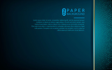 Obraz premium Dark abstract background with blue overlap layers. Texture with golden list and light glitters dots element decoration. Realistic dimension layer. 3D Backdrop.