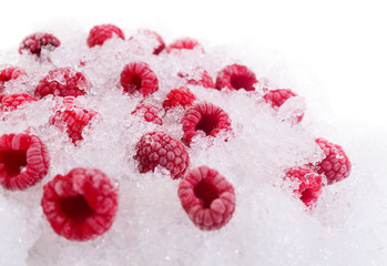 Frozen raspberries, covered with hoarfrost.