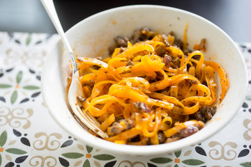 Bolognese mushroom mince with butternut squash spaghetti 