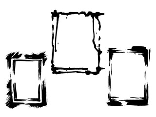 Vector Dry brush frames. Hand drawn artistic frames. Black and white engraved ink art. Frame border ornament square.