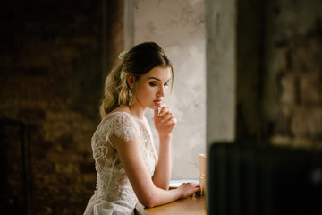 The woman in the dress thought. Advertising wedding dresses