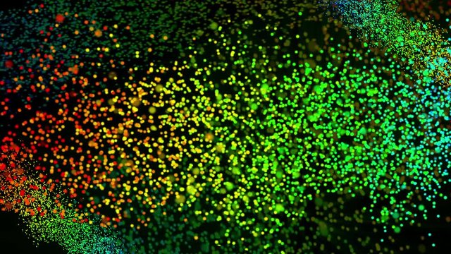 Abstract glittering  DNA particles forms and rotates, Artificial DNA with small particles flowing around, DNA motion from shining particles,4K 