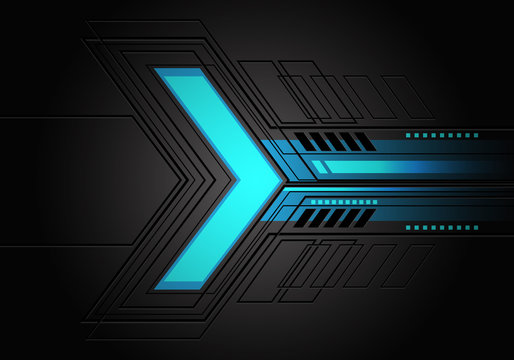 Abstract blue light neon arrow direction on dark grey circuit design modern futuristic background vector illustration.