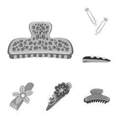 Vector illustration of hairdressing and hairclip sign. Set of hairdressing and fashion stock vector illustration.