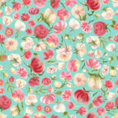Watercolor flower seamless pattern, blur floral