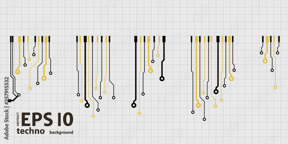 Poster Vector circuit board elements on grid. Design elements for circuit board illustration