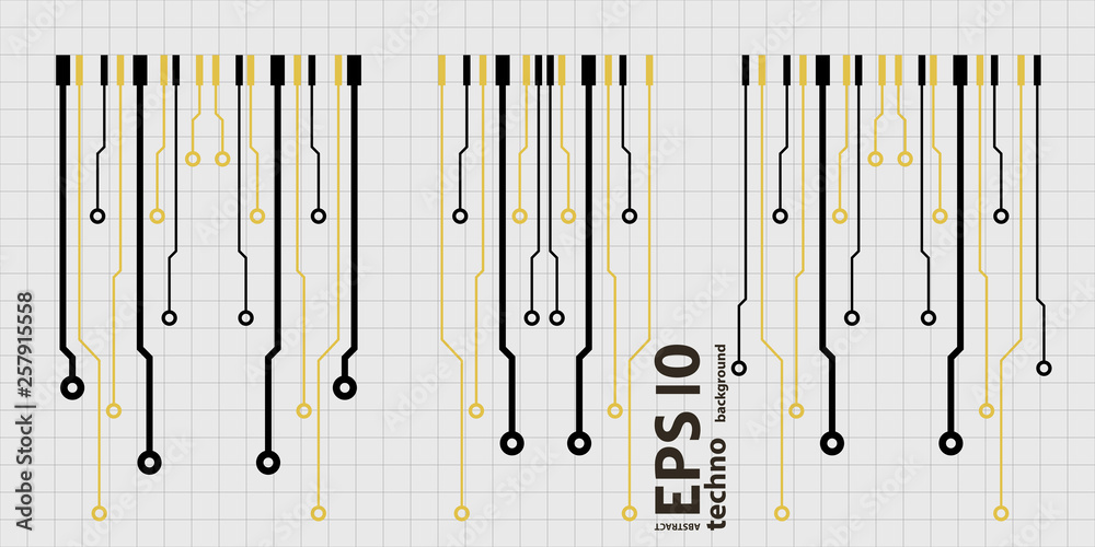 Poster Vector circuit board elements on grid. Design elements for circuit board illustration
