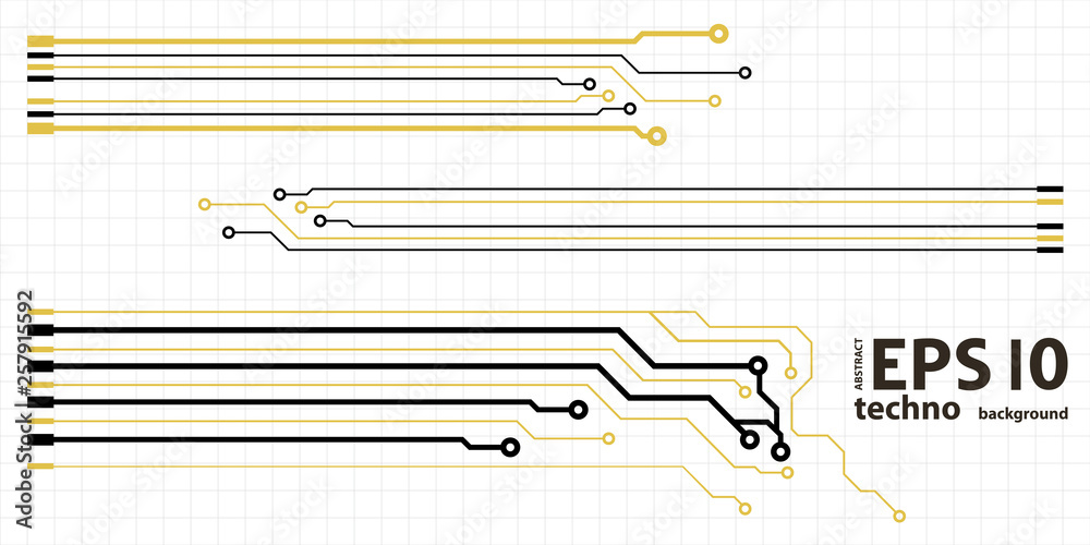 Poster Vector circuit board elements on grid. Design elements for circuit board illustration