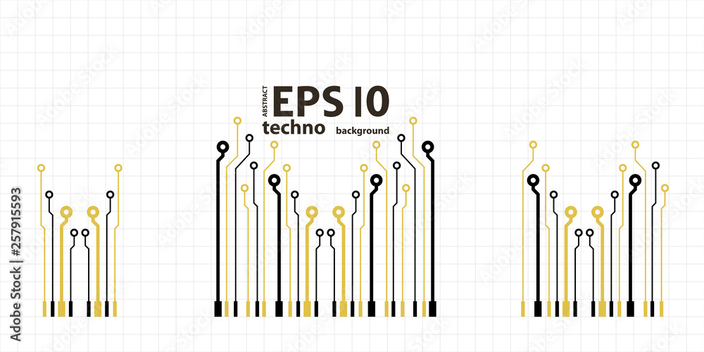 Poster Vector circuit board elements on grid. Design elements for circuit board illustration