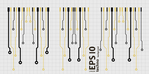 Vector circuit board elements on grid. Design elements for circuit board illustration