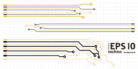 Vector circuit board elements on grid. Design elements for circuit board illustration