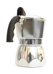 Handle close cover moka pot on white background.