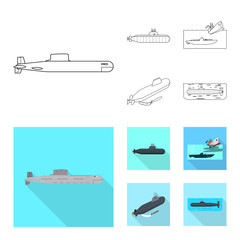 Vector illustration of war  and ship icon. Set of war  and fleet vector icon for stock.