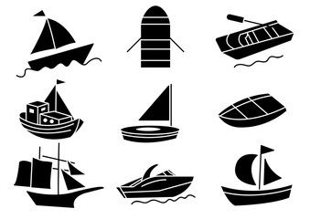 solid icons set,transportation,Boat,vector illustrations