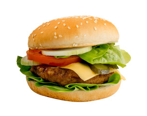 Burger with Roast Beef, Cheese and Fresh Green Lettuce Salad