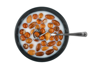 Funny Breakfast with Whole Nuts and Metal Objects