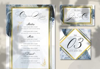 Watercolor and Marble Elegant Wedding Table and Menu Set