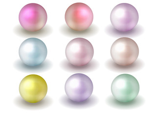 Pearl Pack. Nature ,sea multicolored pearls isolated on white  background. Vector illustration