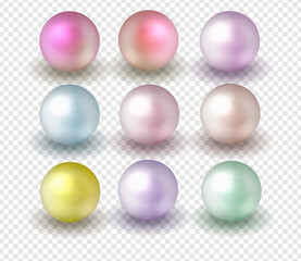 Pearl Pack. Nature ,sea multicolored pearls isolated on transparent  background. Vector illustration