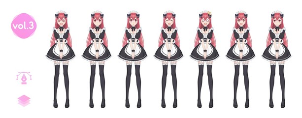 Fototapeta na wymiar Anime manga girl. Costume of maid cafe