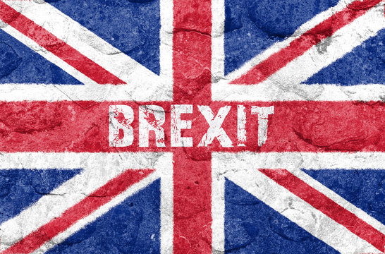 Brexit Großbritannien Flagge auf einer Steinmauer