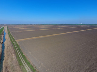 plowed field top view of plowed rice fields.