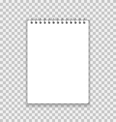 Realistic notebook or notepad with binder isolated on transparent background. Memo note pad or diary paper page templates. Vector illustration