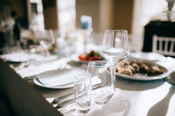 table set for dinner in restaurant