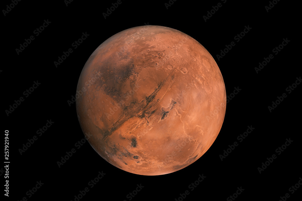 Poster Mars on a black background isolated. red planet mars element for designers