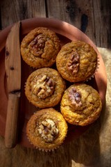 homemade muffins with walnuts and pumpkin