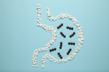 The stomach of the tablets, the concept of food poisoning and germs in the stomach. E. coli.