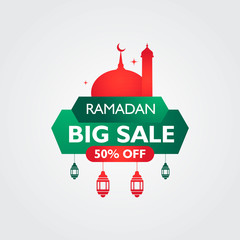 Ramadan kareem sale vector design with mosque. Muslim celebration. Modern concept design.