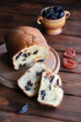 Traditional sweet bread with dried apricots and plums