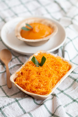 Gold Egg Yolk Thread Cakes on vintage table