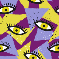 Seamless abstract geometric pattern with eyes. Vector background.	